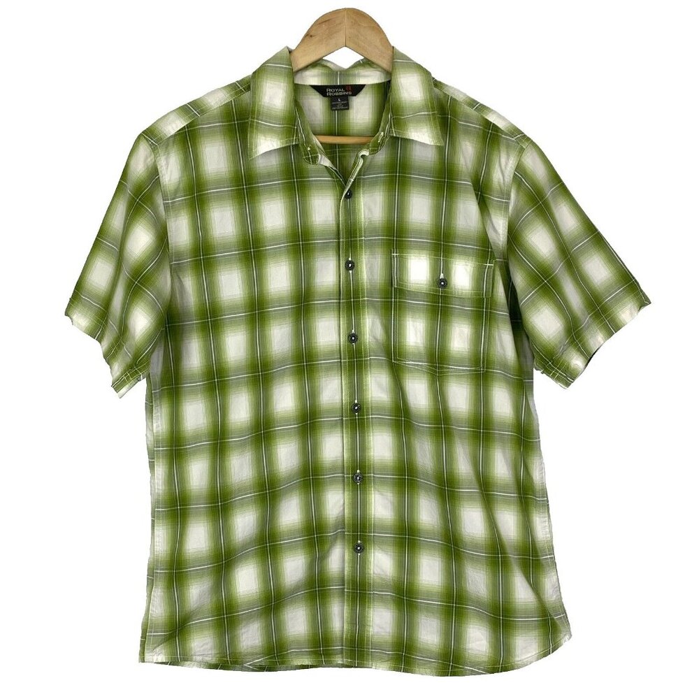 Royal Robbins Shirt Mens Large Green Plaid Check Short Sleeve Outdoor Gorpcore